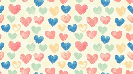 Colorful Heart Shapes Seamless Pattern on Pale Background for Creative Design Projects and Textiles