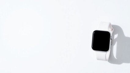 White Smartwatch Displaying Blank Screen On White Background