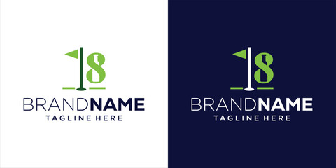 Creative Number 8 Logo with Bottle and Golf, Design Inspiration, Illustration, Vector, Icon