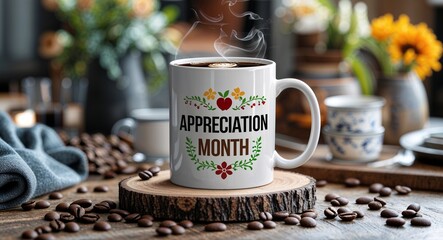 appreciation month lettering on coffee mug at table