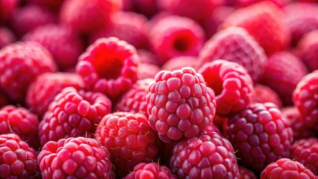 Fresh Red Raspberries Close Up, Juicy Summer Berries, Natural Food Photography, High-Resolution Image