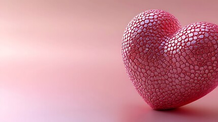 Pink textured heart shaped object on pink background
