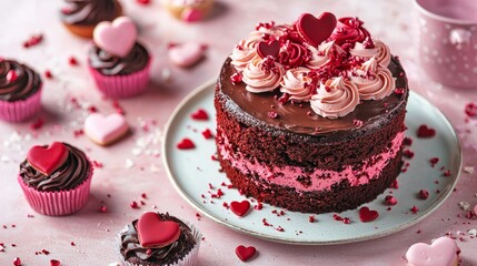 Romantic Desserts for Valentine's Day with Heart Shaped Decorations and Sweet Treats