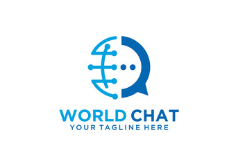 world chat communication logo design, global conversation design template with modern technology combination of chat icon with globe