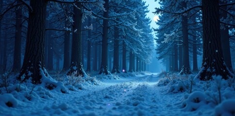 Naklejka premium A single star shining on a dark and icy forest floor, peaceful, ice