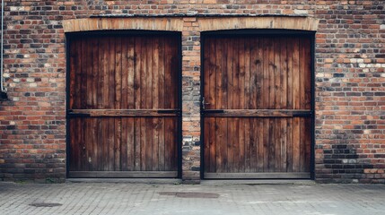 Aged Wooden Doors Set in Brick Wall