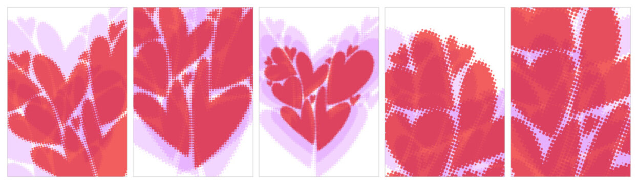 Modern Valentine Postcard Set Vector Halftone Minimal 5x7 pink red purple lila background