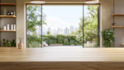 Fototapeta premium Inviting Modern Living Space with Lush Greenery and Sunlit Views Invoking Calmness 