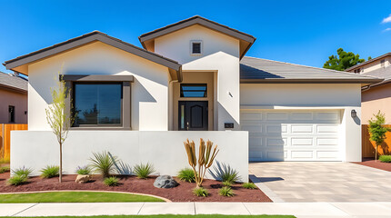 Fototapeta premium Modern Dream Home Exterior: Luxurious Contemporary House Design with Landscaped Garden