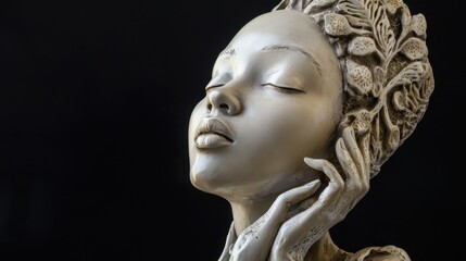 Captivating Artistic Sculpture of a Serene Woman with Textured Hair and Elegant Features, Capturing Beauty and Tranquility in a Unique Design