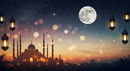 Naklejka premium ramadan background, Illustration of Ramadan Kareem background with mosque Islamic style arches and Arabic patterns, abstract background