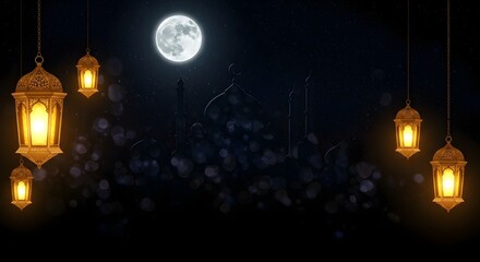 ramadan background, ramadan greeting card background, mosque, ramadan lanterns background, Ramadan Kareem religious background with mosque silhouettes reflected
