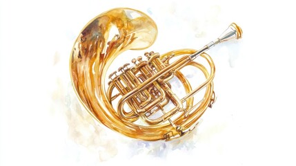 A beautifully rendered illustration of a French horn, showcasing its intricate design.