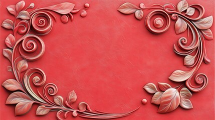Intricate Floral Design on Red Background