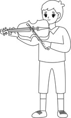 kid playing violin outline coloring printable worksheet
