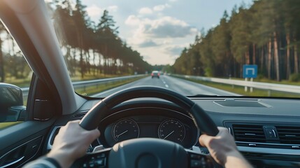 View from inside the car on the road