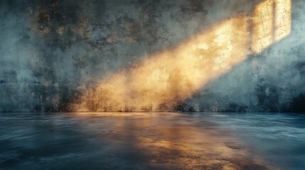 A lightly weathered concrete wall with subtle scratches and natural marks, paired with a polished floor, softly illuminated by gradient lighting to enhance its raw and simple character, hd quality,