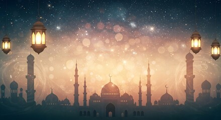 Ramadan background, abstract ramadan background, dreamy ramadan kareem background, moon and sky background, mosque background, ramadan advertising, promotion, wallpaper, 4k	