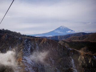 Breathtaking View of Mount Fuji and Rising Steam from the Owakudani Ropeway