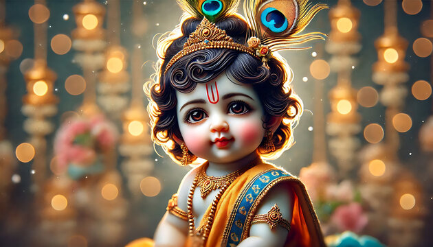 cute little krishna with butter