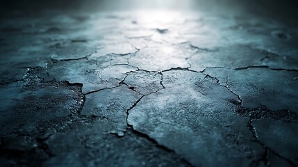 Obraz premium A raw industrial concrete surface featuring organic cracks and weathered crevices, paired with a cracked floor, softly illuminated by gradient lighting for a bold and edgy product display, hd quality,