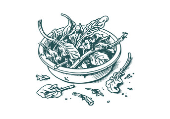 Spinach Leftover Waste Hand Drawn Sketch Illustration Vector Isolated