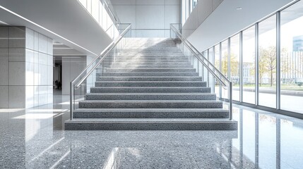 Obraz premium Modern staircase inside building with glass wall.