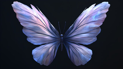 pale purple and blue, fairy-like wings on a black background.