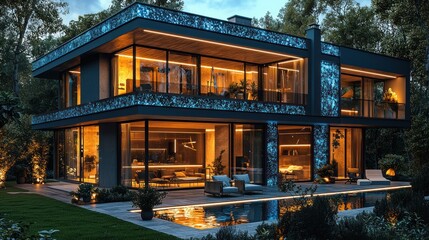 Obraz premium Modern house with elegant design and outdoor space.
