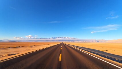 Naklejka premium Desert Highway Journey with Distant Mountains