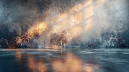 A seamless concrete wall with subtle watermarks and weathered edges, paired with a polished floor, softly illuminated by gradient lighting for an elegant and natural look, hd quality,