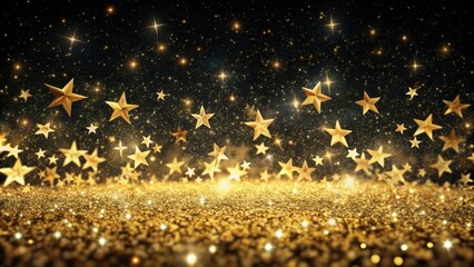 A celestial tapestry of shimmering gold stars against a backdrop of sparkling dust, creating a captivating scene of ethereal beauty.