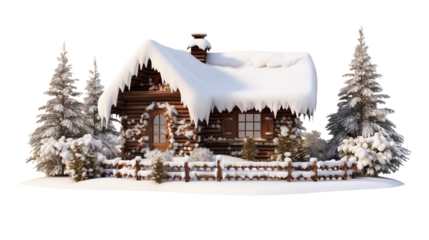 Cozy Winter Log Cabin in Snowy Forest Scene