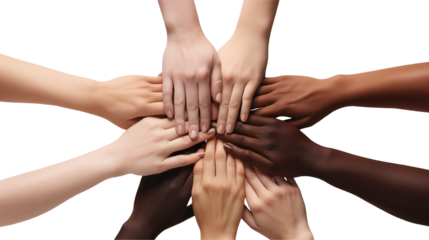 Diverse Hands United in Teamwork on a transparent background