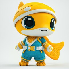 Obraz premium Adorable 3D Render of a Cute Goldfish Cartoon Character in a Ninja Costume