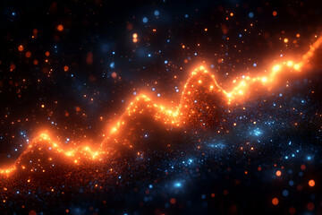 Glowing graph rising, particle background, cosmic scene, data visualization