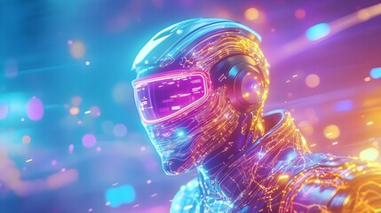 neon cyborg futuristic ai robot head - cyberpunk aesthetics