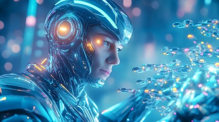 Naklejka premium futuristic cyborg woman ai digital art - cyberpunk aesthetics