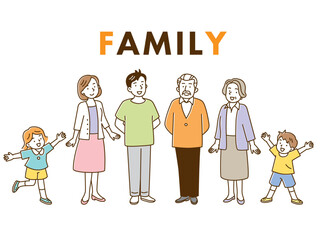 二世帯家族　6人のイメージイラスト素材