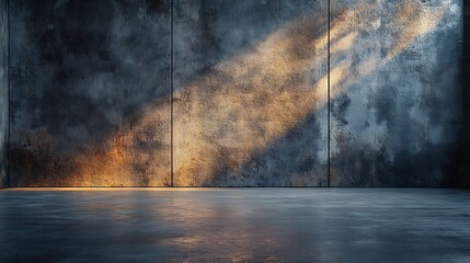 Obraz premium A textured concrete wall with faint scratches and light imperfections, paired with a lightly polished floor, illuminated with gradient lighting to create depth and interest, hd quality,