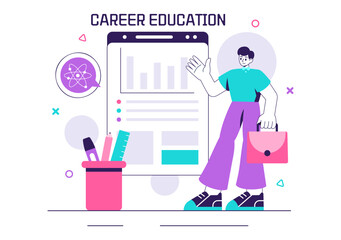 Career Education Vector Illustration Featuring a Growth Oriented Learning Model with Activities Associated with Real Life Experiences in a Background