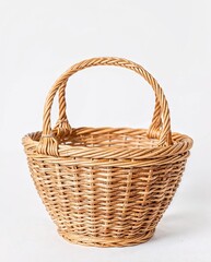Obraz premium symmetrical woven handles and braided rim, against a stark white background.