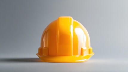 Fototapeta premium A bright yellow hard hat positioned against a neutral background, symbolizing safety in construction.