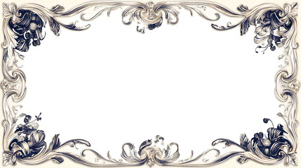 Fototapeta premium white rectangular border with an ornate, dark blue and beige pattern at the top of each side, decorative elements such as floral motifs and symmetrical patterns