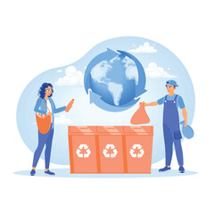 People sort waste for environmental sustainability.
