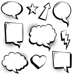 Comic speech bubbles with halftone set template