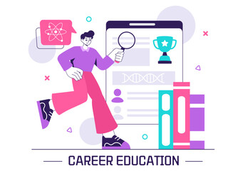 Career Education Vector Illustration Featuring a Growth Oriented Learning Model with Activities Associated with Real Life Experiences in a Background