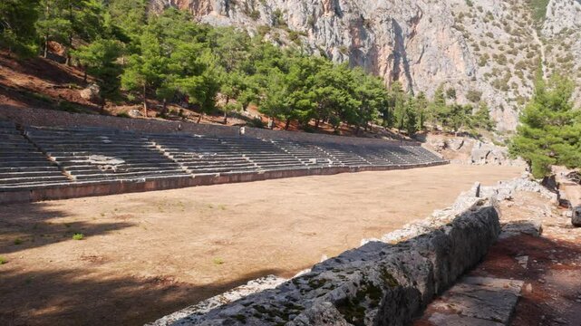 The well preserved stadium at Delphi, Greece