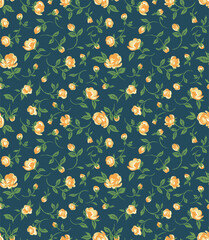Elegant yellow rose print. Floral seamless pattern. Design for fashion textiles, fabric, print, graphics, backgrounds and crafts.