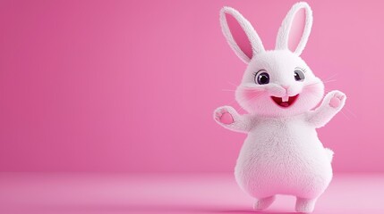 Obraz premium Cute Fluffy Bunny on Pink